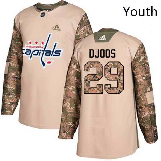 Youth Adidas Washington Capitals 29 Christian Djoos Authentic Camo Veterans Day Practice NHL Jersey